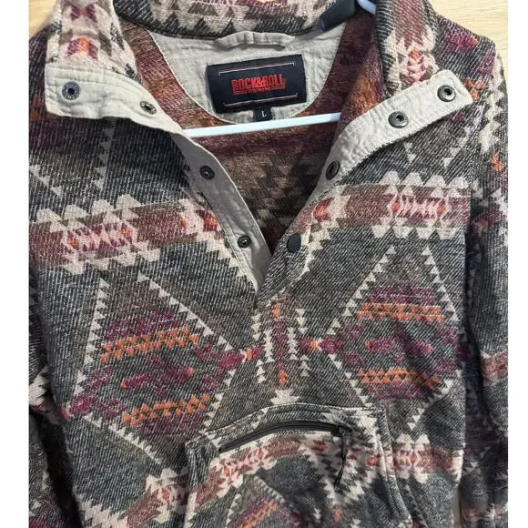 Women's Rock and Roll Large Denim Aztec Western Pullover - Picture 2 of 2